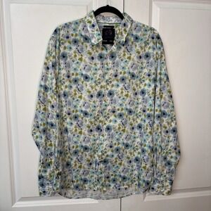 John Lennon Button Up Shirt Mens L Multi Colour Floral Hippie Retro Green Blue
